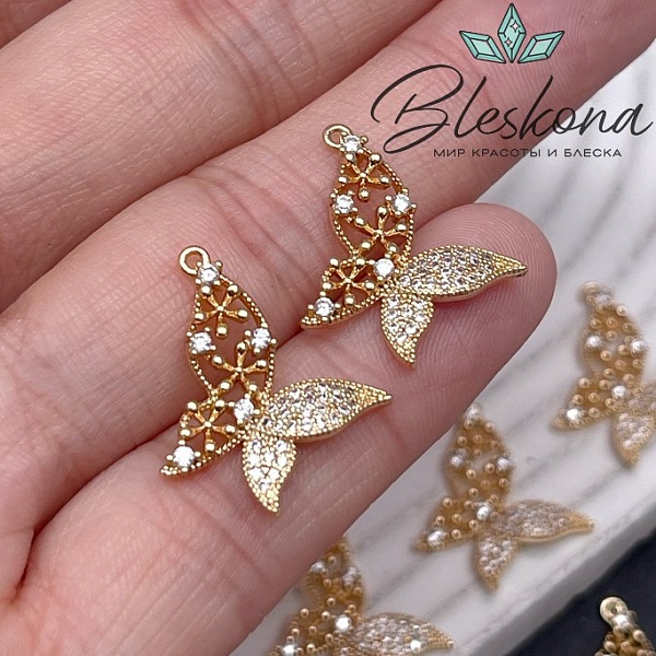 21,2*18 мм Цвет золото, Подвеска Бабочка цирконы 