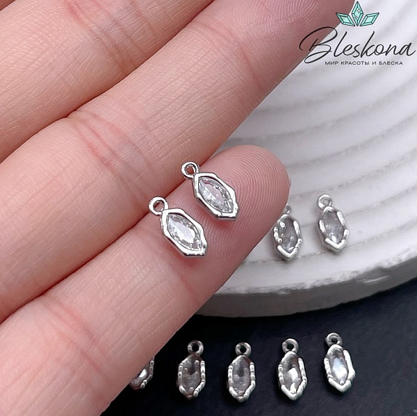 9,6*4 мм Цвет серебро, Подвеска Капля фриформ циркон 