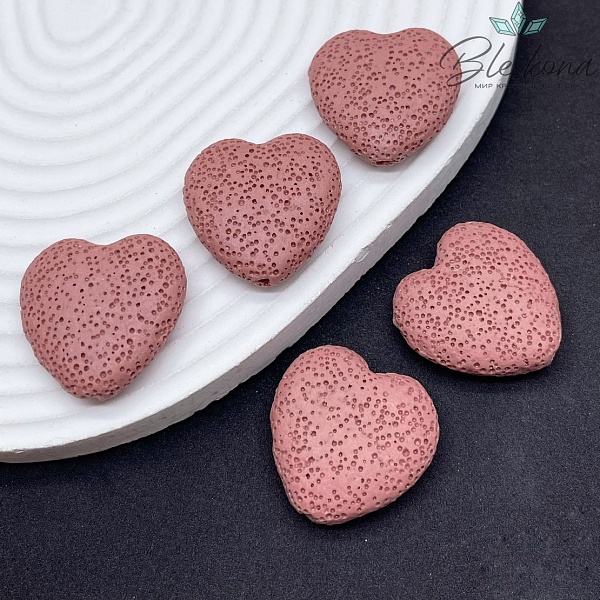 Бусина сердце Лава Вулканическая розовое 29 мм