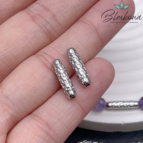 14,8*3,8 мм Цвет серебро, Бусина трубочка резная 