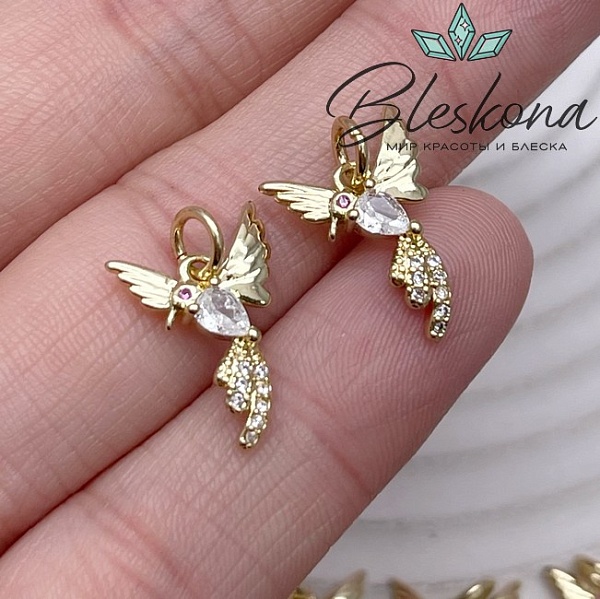 15,5*11,5 мм Цвет золото, Подвеска Колибри с цирконами (налево)