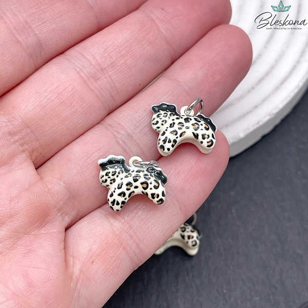 12*14,5 мм Цвет серебро, Подвеска Лошадка леопардовый принт эмаль