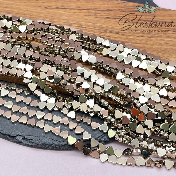 6 мм Гематин, темное золото, сердце отверстие поперек имитация