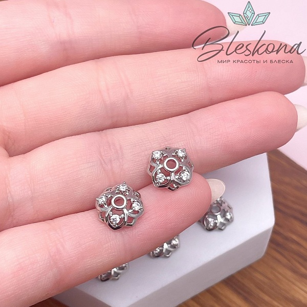 10 мм Цвет серебро, Шапочка цирконы