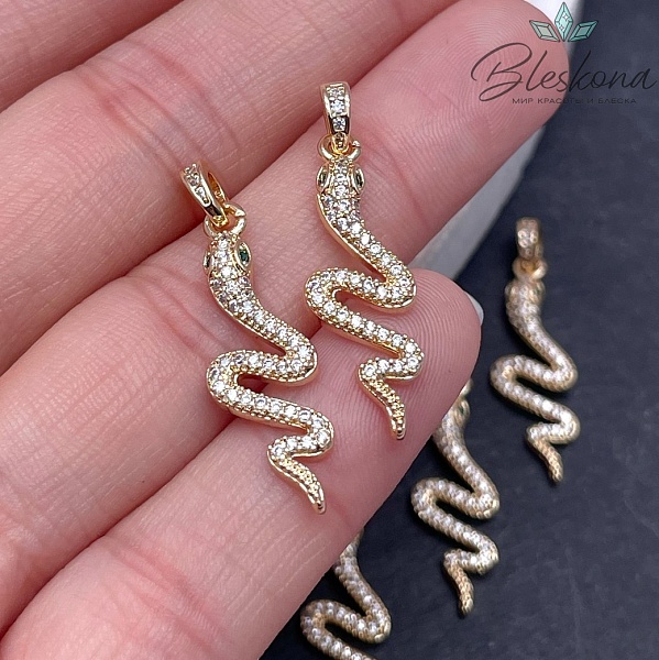 26,5*8,8 мм Цвет золото, Подвеска Змея с цирконами