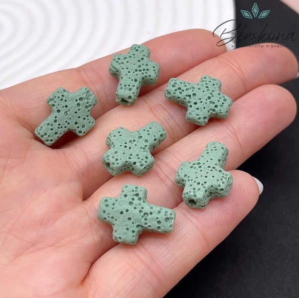Лава Вулканическая Бусина крест зеленый 17*13 мм