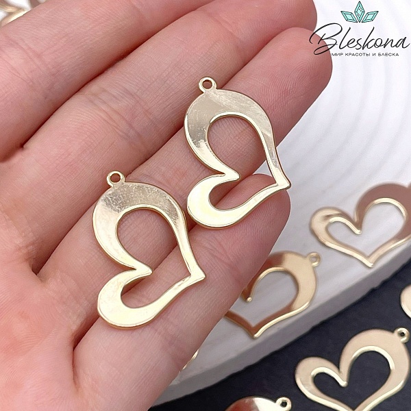 20*30мм Цвет золото, Подвеска Сердце контур плоское 