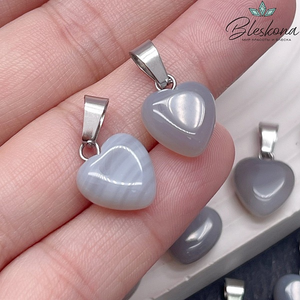 12 мм Цвет серебро, Подвеска Сердце Агат серый