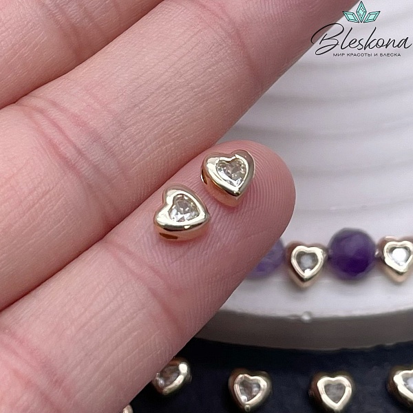 5*5,5 мм Цвет золото, Бусина Сердце циркон