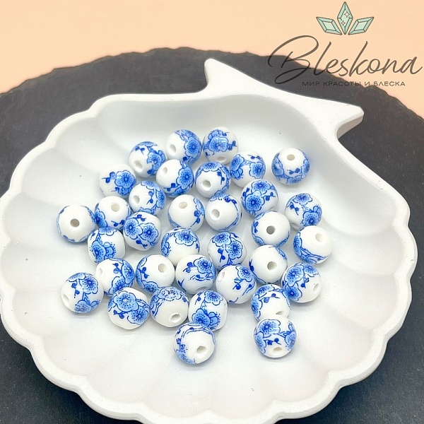 10 мм Керамика Бусина роспись гжель №3 (штучно)
