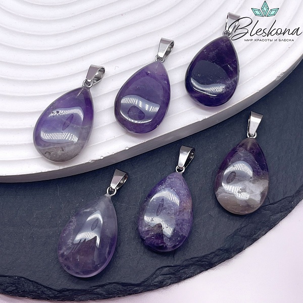 27,5*16 мм, Цвет серебро, Подвеска капля Аметист