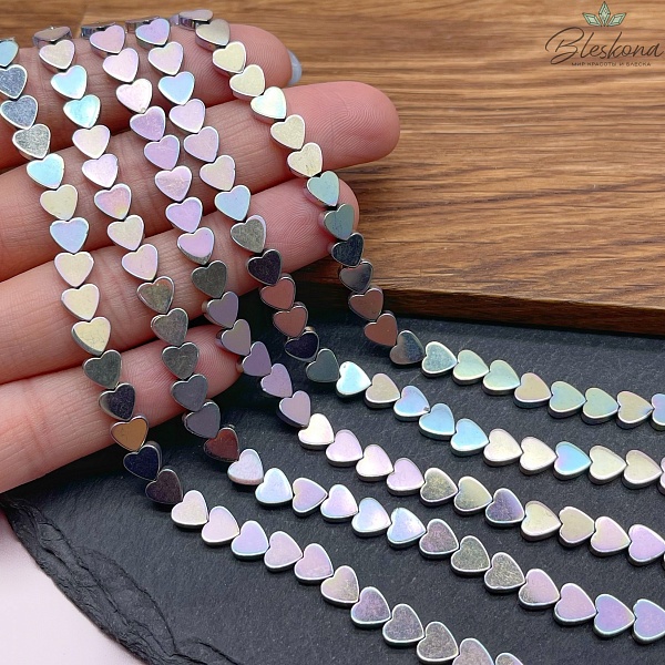 6 мм Гематин, цвет хамелеон №2, сердце плоское имитация