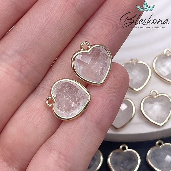 13*15мм,Цвет золото,Подвеска Сердце горный хрусталь огранка