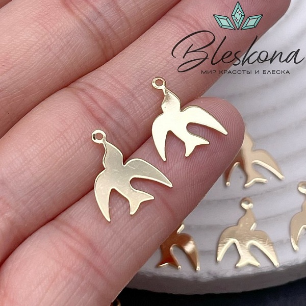 14*11,5 мм Цвет золото, Подвеска Ласточка гладкая