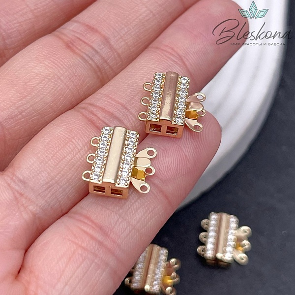 12,5*12мм Цвет золото, Замок защелка прямоуг-к цирконы