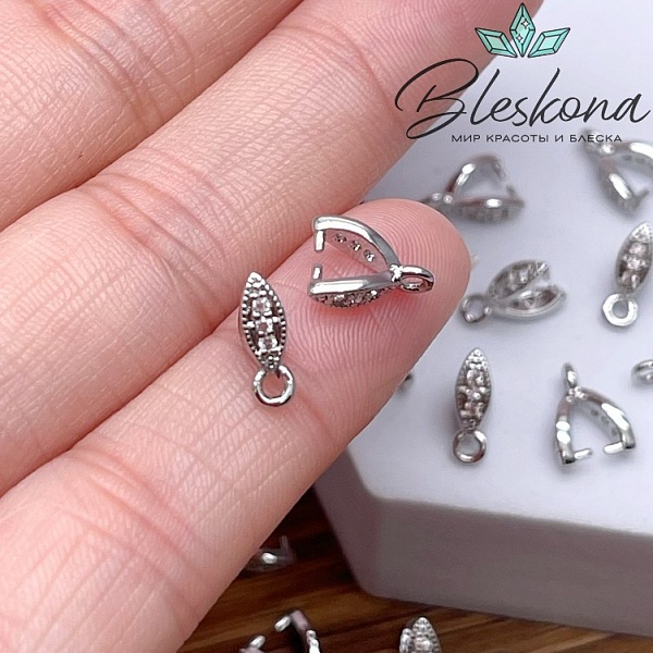 9,5*3,2 мм Цвет серебро, Бейл Зажимной 3 циркона 