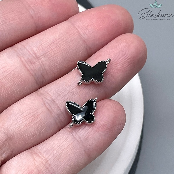 Коннектор бабочка черная эмаль, цвет серебро 10,3*10,8мм 
