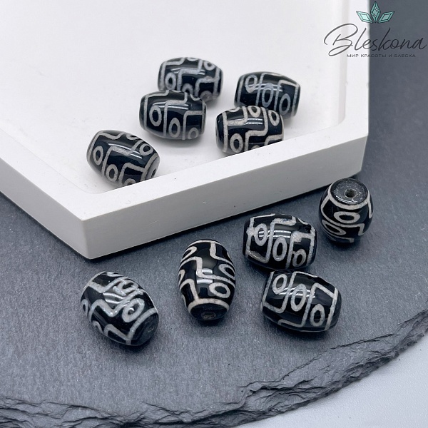 Бусина Дзи 9 глаз черно-белый бочонок 14*10 мм