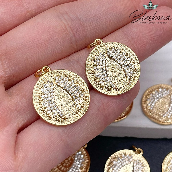 19,5мм Цвет золото, Подвеска крылья ангела цирконы  