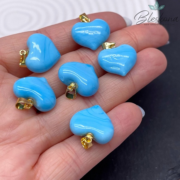 17 мм, Цвет золото, Подвеска сердце стекло голубое