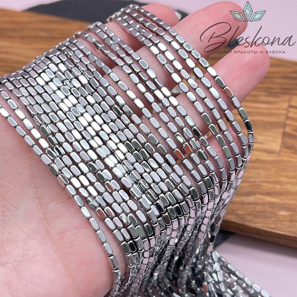 4*2 мм Гематин прямоугольник, цвет темное серебро, имитация