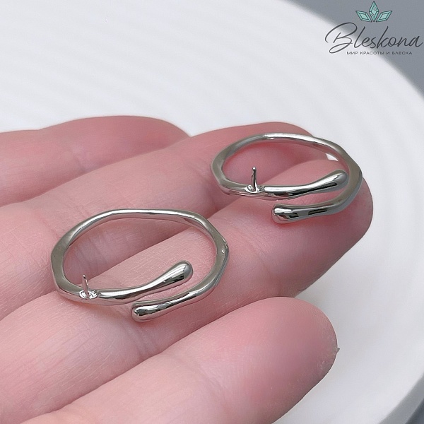 20мм Цвет серебро, Кольцо безразмерное с гвоздиком под вклейку