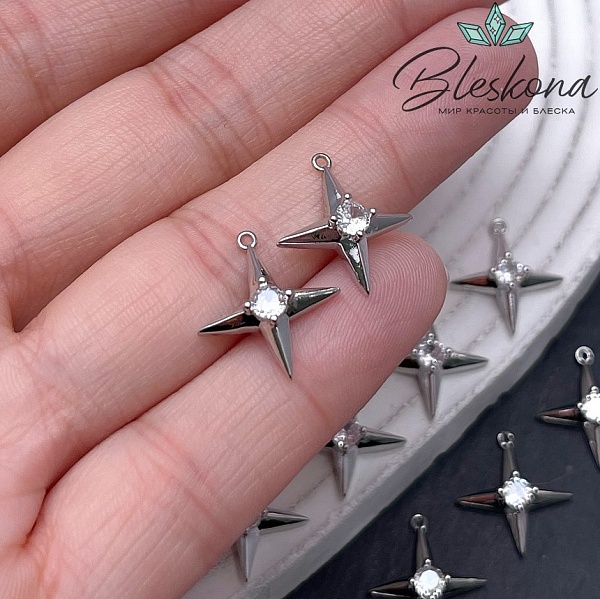 16*15 мм Цвет серебро, Подвеска северная звезда с цирконом 