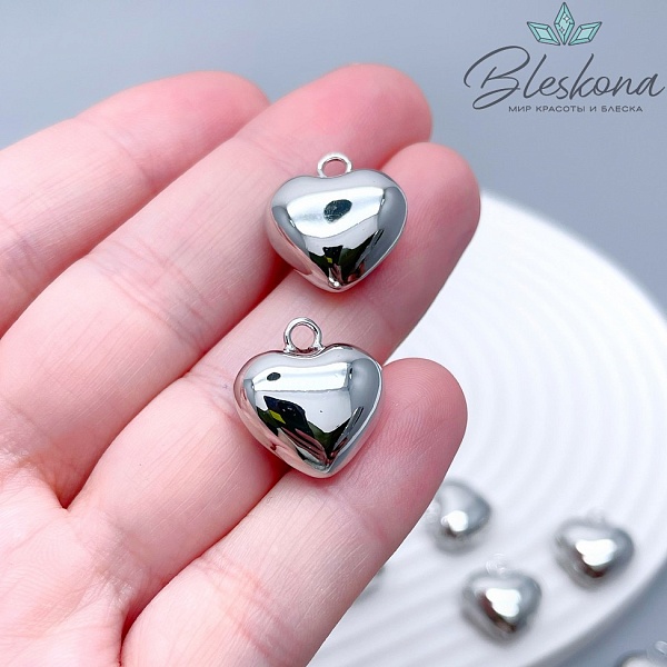 16*15 мм Цвет серебро, Подвеска Сердце объемное
