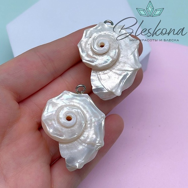 Подвеска Ракушка белая, цвет серебро 39*28,5 мм №27