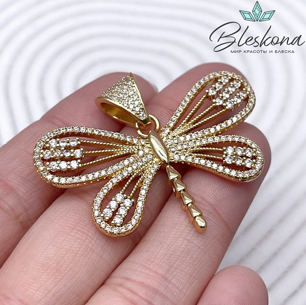 28*46 мм Цвет золото, Подвеска Стрекоза с цирконами