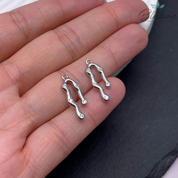 20*6,5 мм, Цвет серебро, Подвеска с цирконами