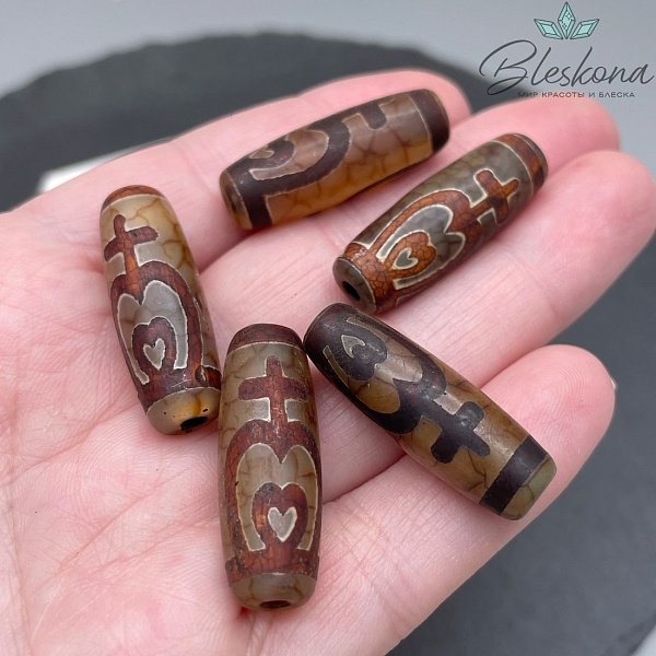 Бусина Дзи Нектарный Сосуд Изобилия серо-коричневый бочонок 30*11 мм