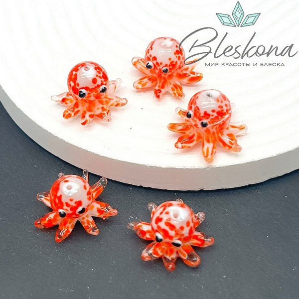 15,5*22 мм  Бусина осьминог красный