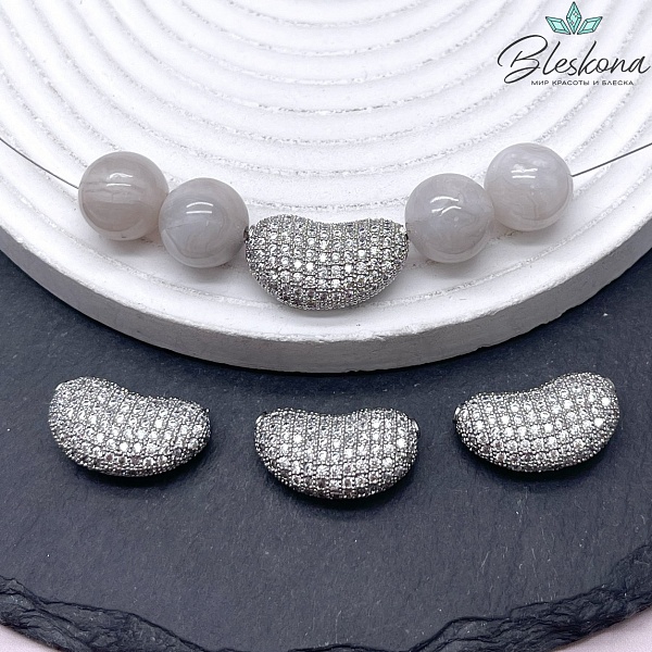 22*12,6 мм Цвет серебро, Бусина цирконы 