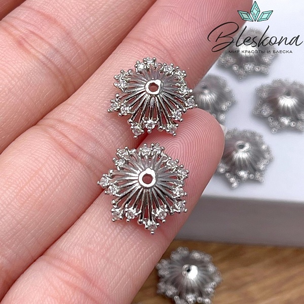 14 мм Цвет серебро, Шапочка цирконы