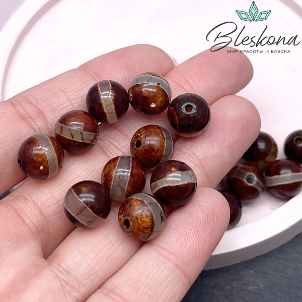 Бусина Дзи Медицина серо-коричневый шар 10 мм уп.10 шт.