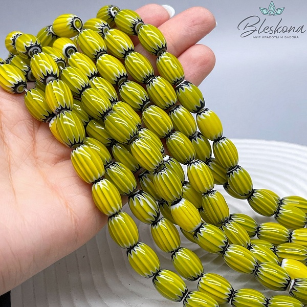 Муранское стекло бочата черно- желтые, полосы 13,5*9 мм