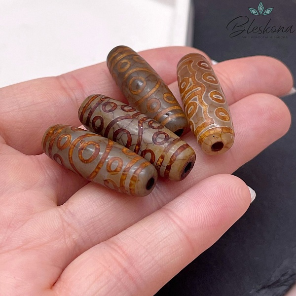 Бусина Дзи 15 глаз серо-коричневый бочонок 30*11 мм