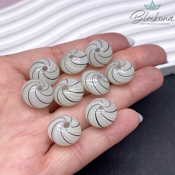 14-17 мм Бусина рондель стекло белое желто-коричневые полосы, отверстие посередине