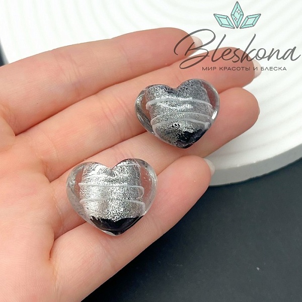 19*23 мм Бусина сердце прозрачное с серебром