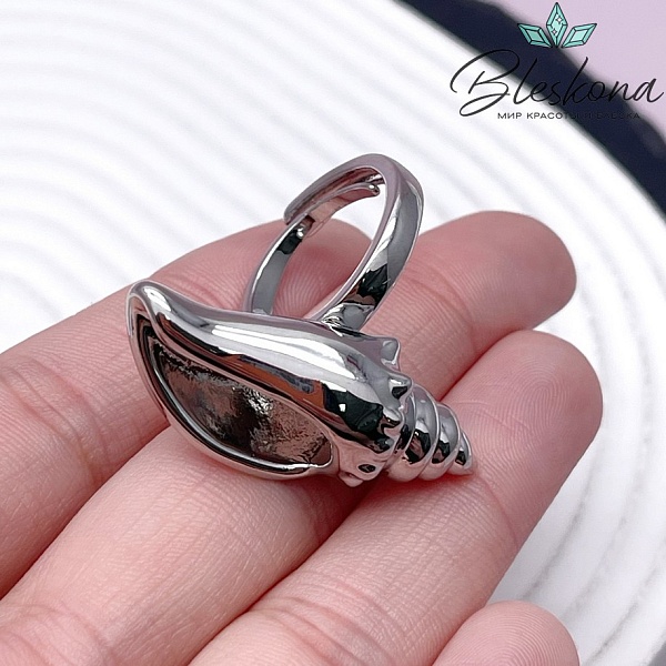 22 мм Цвет серебро, Кольцо безразмерное ракушка