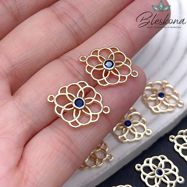 19,7*15 мм Цвет золото, Коннектор цветок синий циркон