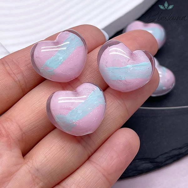 18*22 мм Бусина зефирное сердце  розово- зеленое