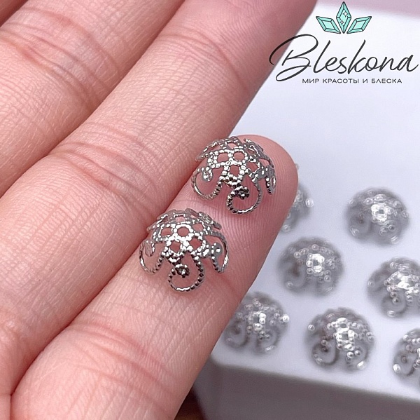 10 мм Цвет серебро, Шапочка с узором