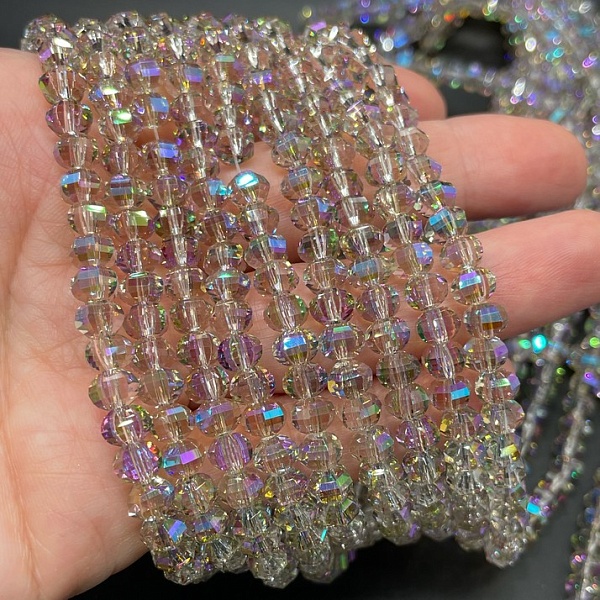 4,5*6 мм Стекло Lux, рондель прямоуг. огр., цвет песочный с переливом