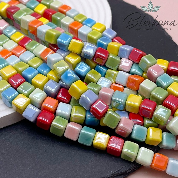 8,5 мм Бусина куб, керамика цвет микс