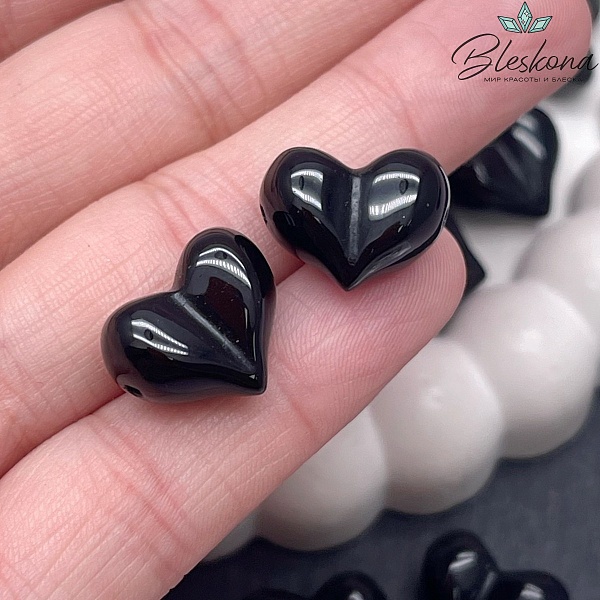 Бусина Сердце Обсидиан 16*13 мм штучно