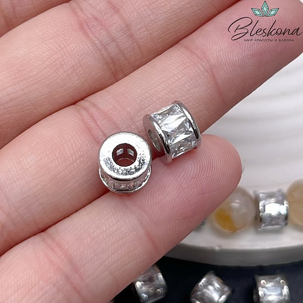6,6*8,8 мм Цвет серебро, Бусина разделитель цирконы 