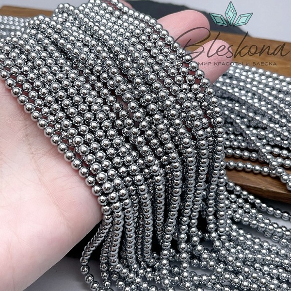 4 мм Гематин имитация, цвет темное серебро 