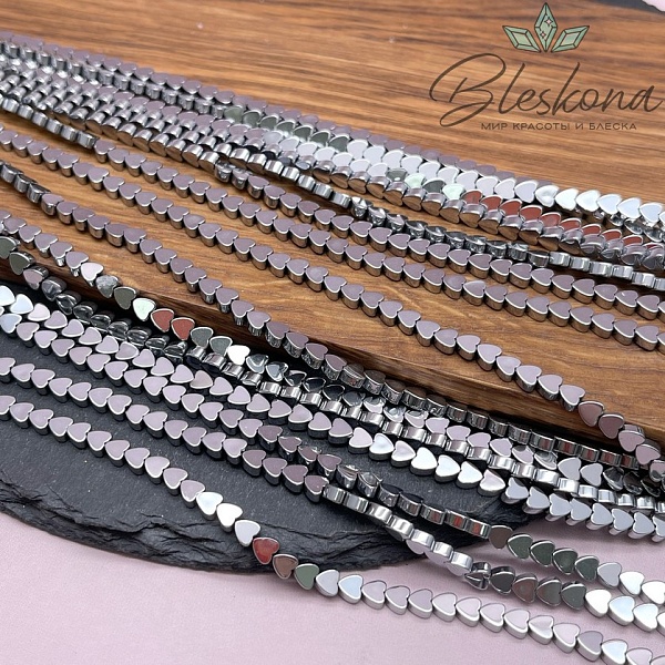 4 мм Гематин, цвет темное серебро, сердце плоское имитация 